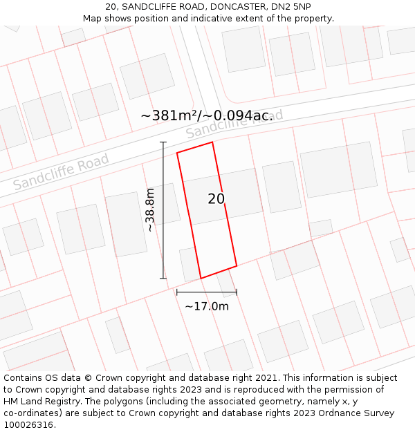 20, SANDCLIFFE ROAD, DONCASTER, DN2 5NP: Plot and title map