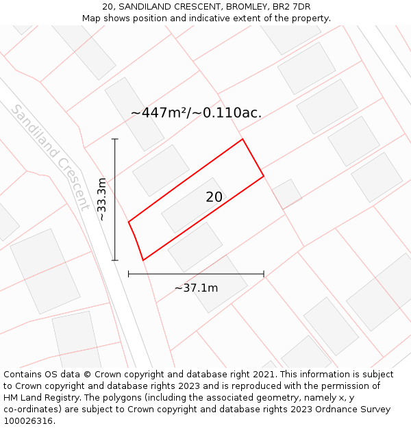 20, SANDILAND CRESCENT, BROMLEY, BR2 7DR: Plot and title map