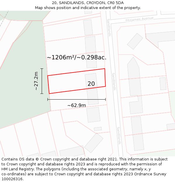 20, SANDILANDS, CROYDON, CR0 5DA: Plot and title map