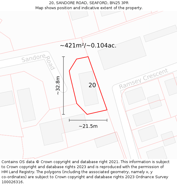 20, SANDORE ROAD, SEAFORD, BN25 3PR: Plot and title map