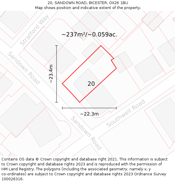 20, SANDOWN ROAD, BICESTER, OX26 1BU: Plot and title map