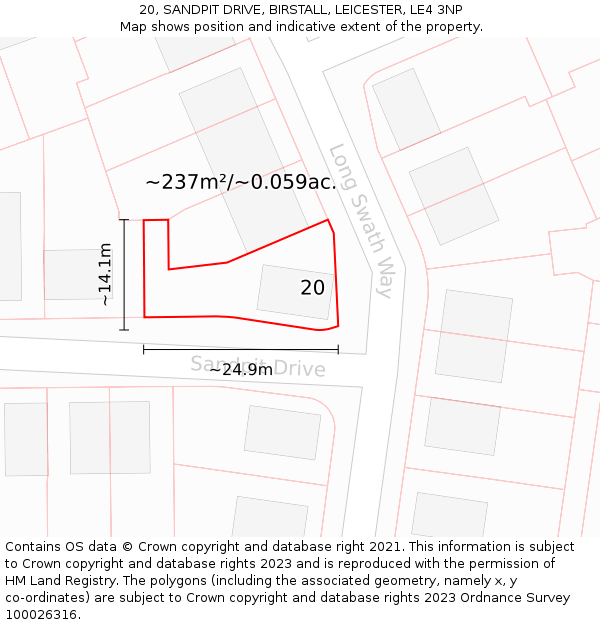 20, SANDPIT DRIVE, BIRSTALL, LEICESTER, LE4 3NP: Plot and title map