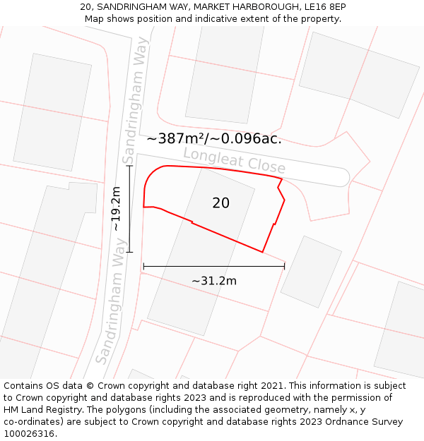 20, SANDRINGHAM WAY, MARKET HARBOROUGH, LE16 8EP: Plot and title map