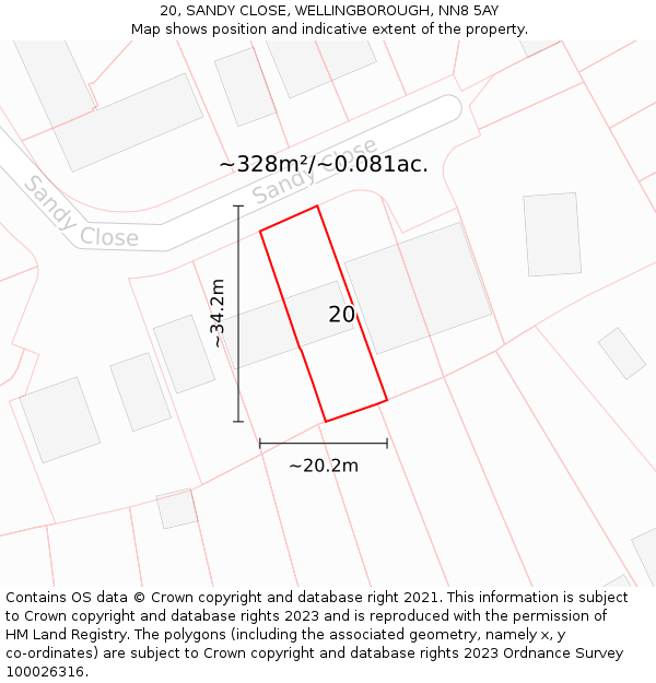 20, SANDY CLOSE, WELLINGBOROUGH, NN8 5AY: Plot and title map