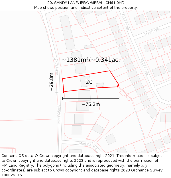 20, SANDY LANE, IRBY, WIRRAL, CH61 0HD: Plot and title map