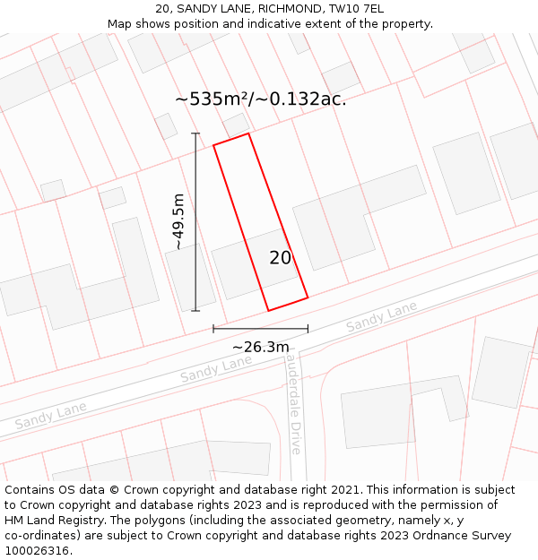 20, SANDY LANE, RICHMOND, TW10 7EL: Plot and title map