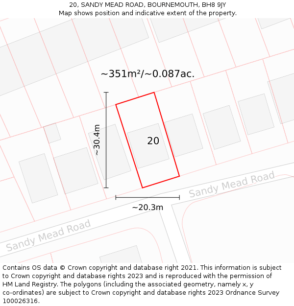 20, SANDY MEAD ROAD, BOURNEMOUTH, BH8 9JY: Plot and title map