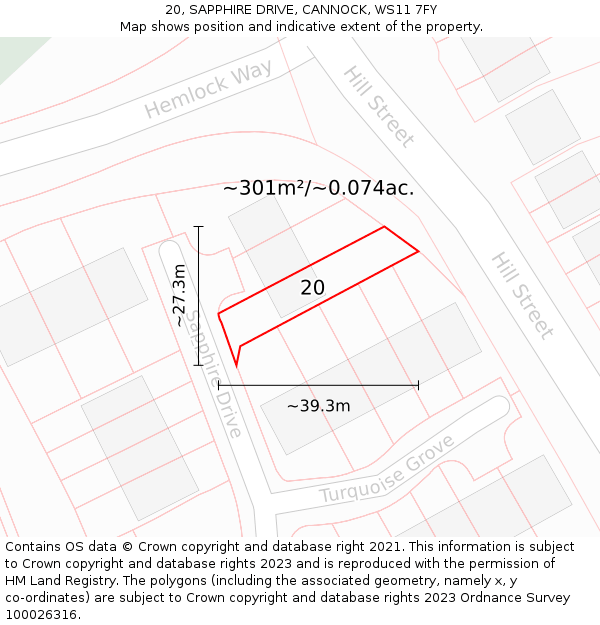 20, SAPPHIRE DRIVE, CANNOCK, WS11 7FY: Plot and title map