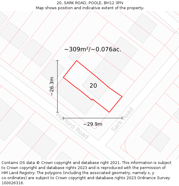 20, SARK ROAD, POOLE, BH12 3PN: Plot and title map