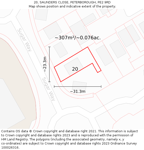 20, SAUNDERS CLOSE, PETERBOROUGH, PE2 9RD: Plot and title map