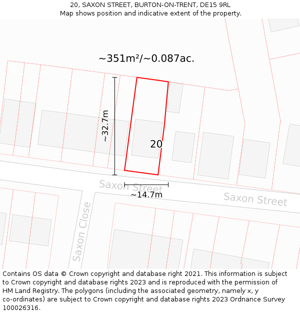 20, SAXON STREET, BURTON-ON-TRENT, DE15 9RL: Plot and title map