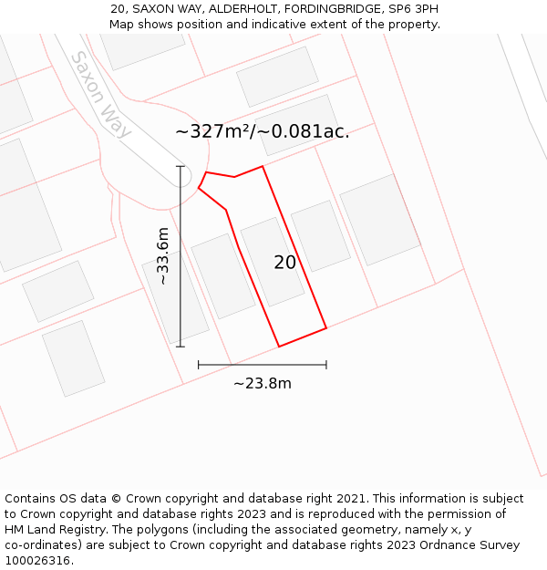 20, SAXON WAY, ALDERHOLT, FORDINGBRIDGE, SP6 3PH: Plot and title map