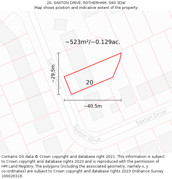 20, SAXTON DRIVE, ROTHERHAM, S60 3DW: Plot and title map
