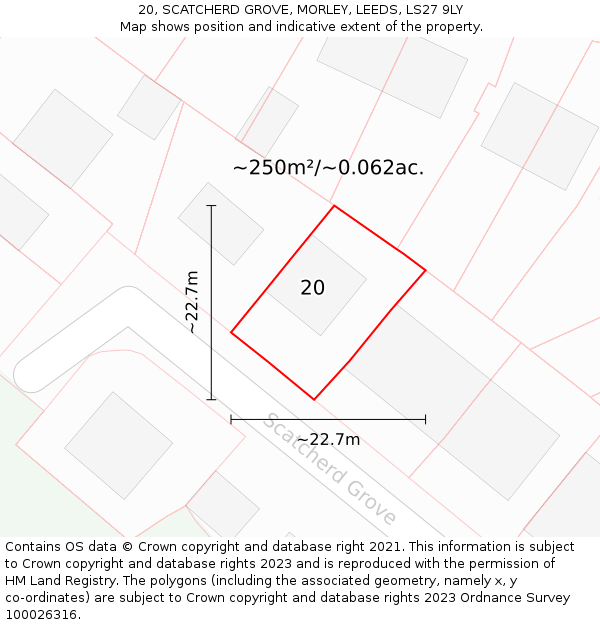 20, SCATCHERD GROVE, MORLEY, LEEDS, LS27 9LY: Plot and title map