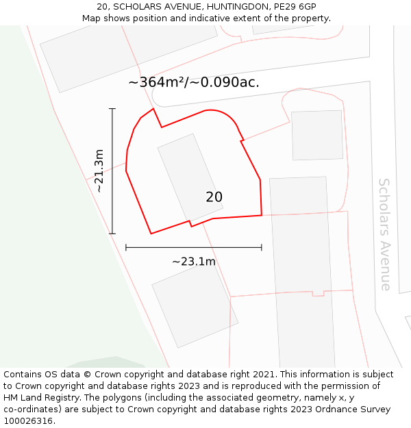 20, SCHOLARS AVENUE, HUNTINGDON, PE29 6GP: Plot and title map