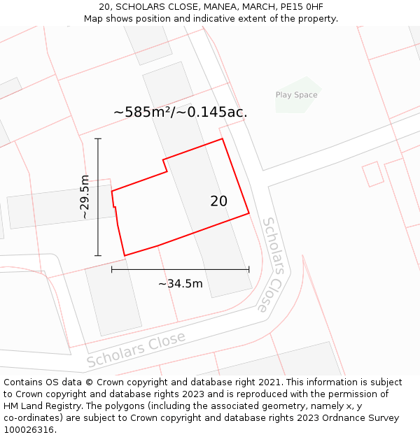 20, SCHOLARS CLOSE, MANEA, MARCH, PE15 0HF: Plot and title map