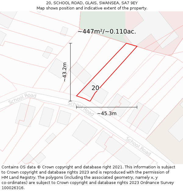 20, SCHOOL ROAD, GLAIS, SWANSEA, SA7 9EY: Plot and title map