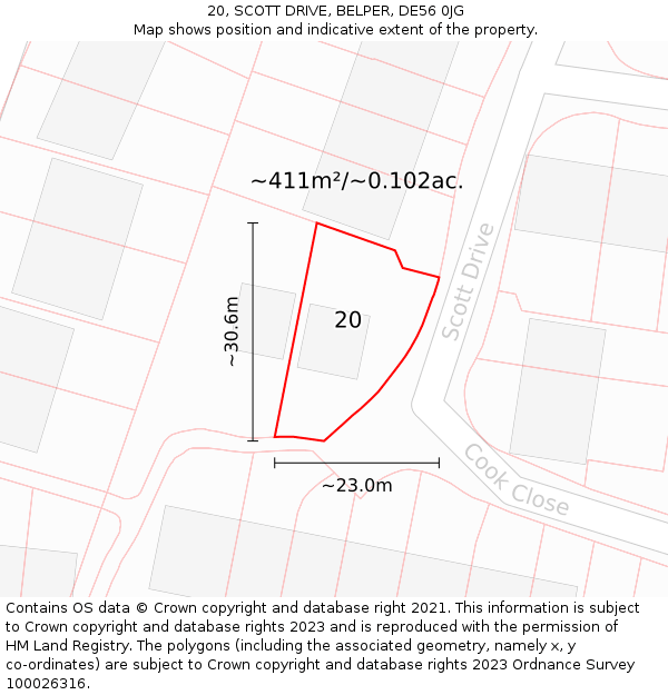 20, SCOTT DRIVE, BELPER, DE56 0JG: Plot and title map