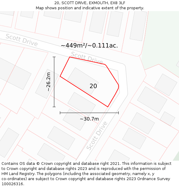 20, SCOTT DRIVE, EXMOUTH, EX8 3LF: Plot and title map