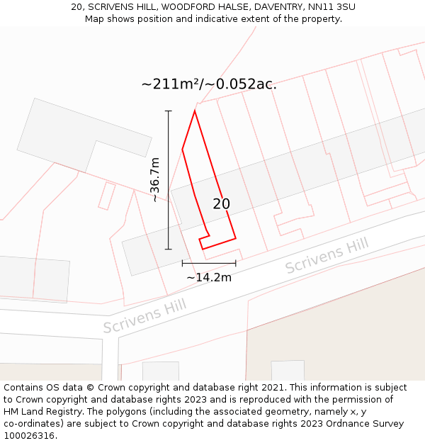 20, SCRIVENS HILL, WOODFORD HALSE, DAVENTRY, NN11 3SU: Plot and title map