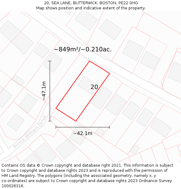 20, SEA LANE, BUTTERWICK, BOSTON, PE22 0HG: Plot and title map