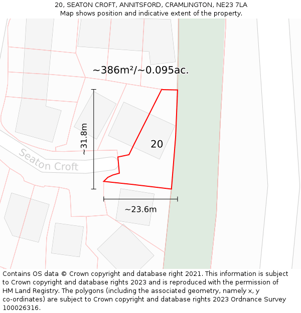 20, SEATON CROFT, ANNITSFORD, CRAMLINGTON, NE23 7LA: Plot and title map