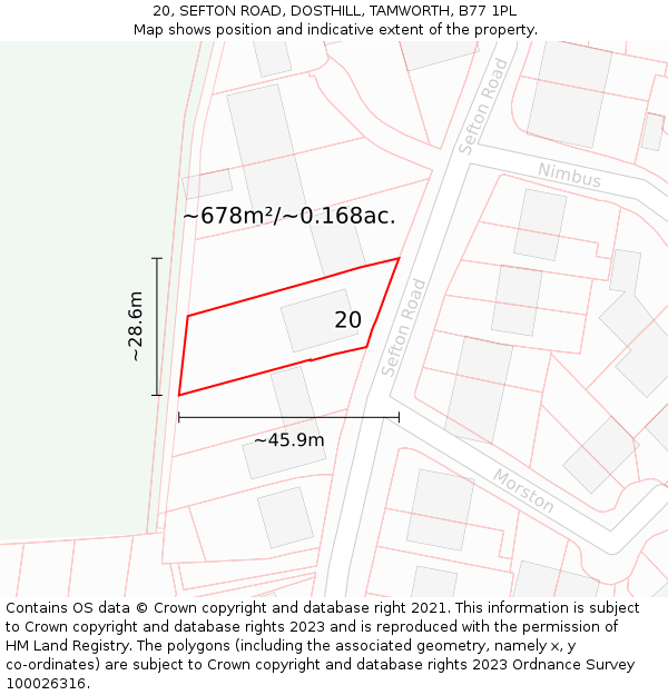 20, SEFTON ROAD, DOSTHILL, TAMWORTH, B77 1PL: Plot and title map