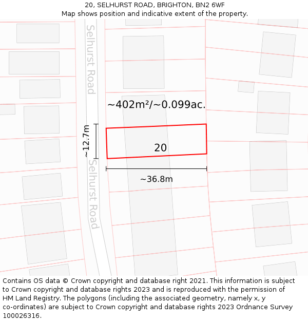 20, SELHURST ROAD, BRIGHTON, BN2 6WF: Plot and title map
