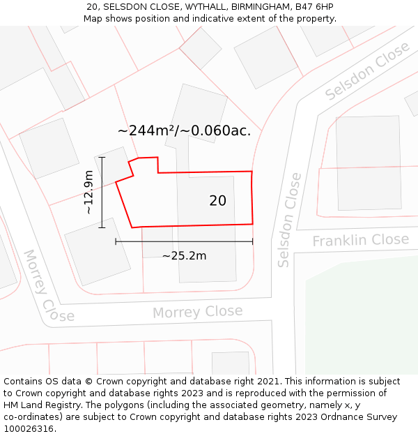 20, SELSDON CLOSE, WYTHALL, BIRMINGHAM, B47 6HP: Plot and title map
