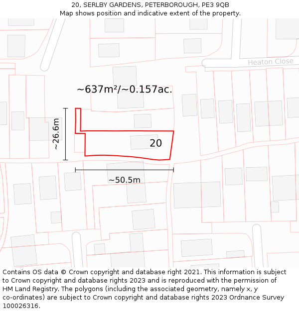 20, SERLBY GARDENS, PETERBOROUGH, PE3 9QB: Plot and title map