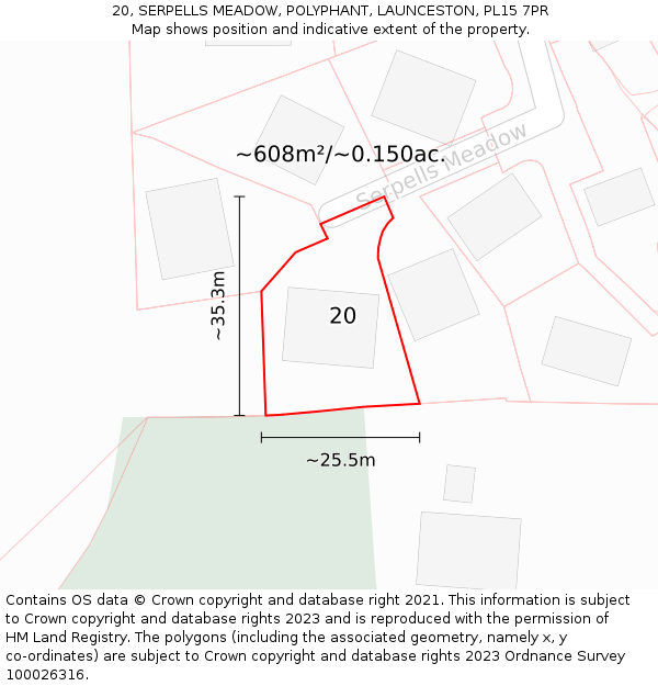 20, SERPELLS MEADOW, POLYPHANT, LAUNCESTON, PL15 7PR: Plot and title map