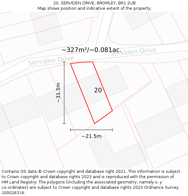 20, SERVIDEN DRIVE, BROMLEY, BR1 2UB: Plot and title map