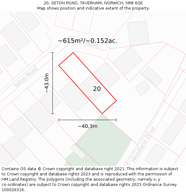 20, SETON ROAD, TAVERHAM, NORWICH, NR8 6QE: Plot and title map