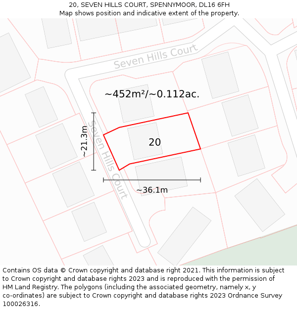 20, SEVEN HILLS COURT, SPENNYMOOR, DL16 6FH: Plot and title map