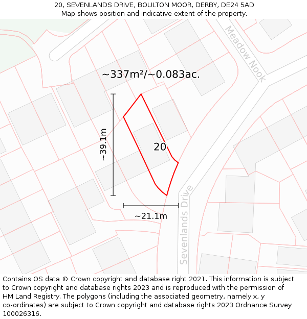 20, SEVENLANDS DRIVE, BOULTON MOOR, DERBY, DE24 5AD: Plot and title map