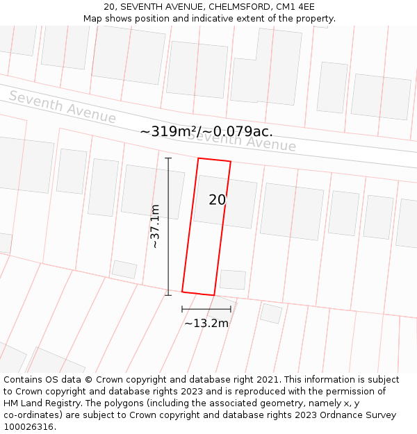 20, SEVENTH AVENUE, CHELMSFORD, CM1 4EE: Plot and title map