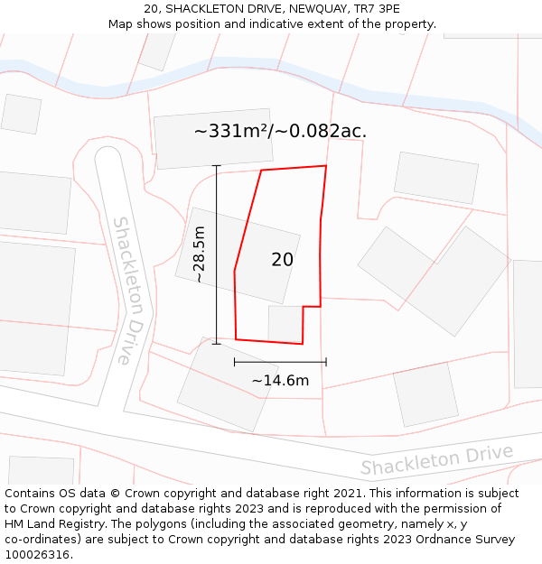 20, SHACKLETON DRIVE, NEWQUAY, TR7 3PE: Plot and title map