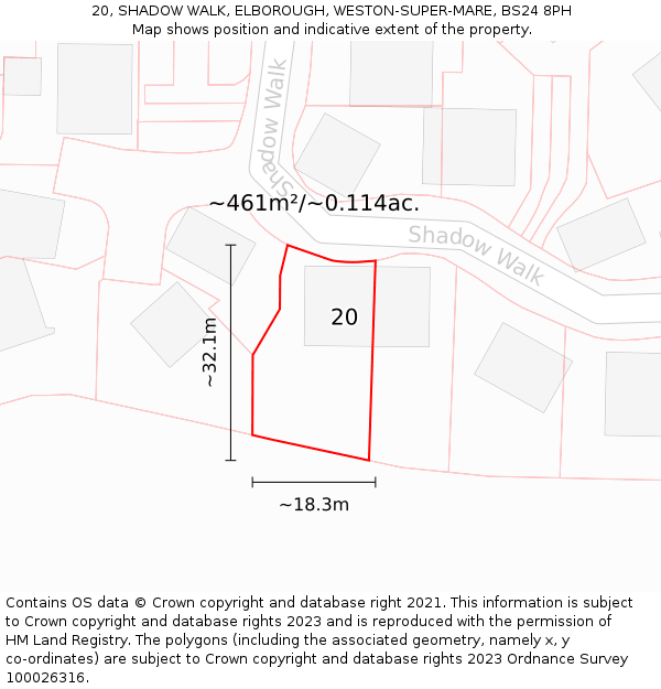 20, SHADOW WALK, ELBOROUGH, WESTON-SUPER-MARE, BS24 8PH: Plot and title map