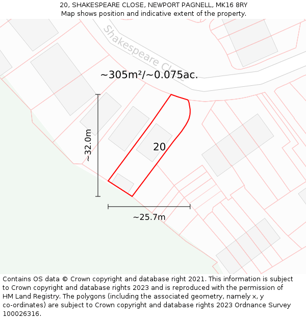 20, SHAKESPEARE CLOSE, NEWPORT PAGNELL, MK16 8RY: Plot and title map