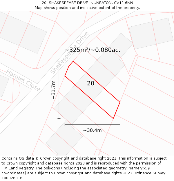 20, SHAKESPEARE DRIVE, NUNEATON, CV11 6NN: Plot and title map