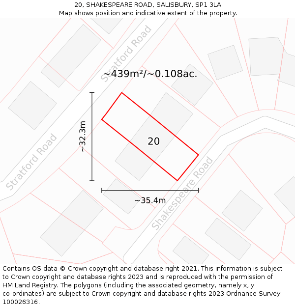 20, SHAKESPEARE ROAD, SALISBURY, SP1 3LA: Plot and title map