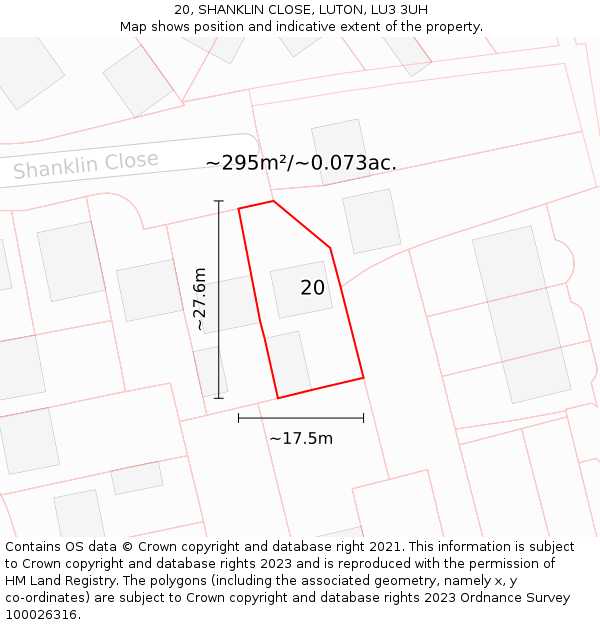 20, SHANKLIN CLOSE, LUTON, LU3 3UH: Plot and title map