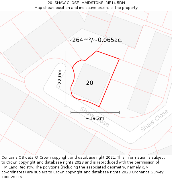 20, SHAW CLOSE, MAIDSTONE, ME14 5DN: Plot and title map