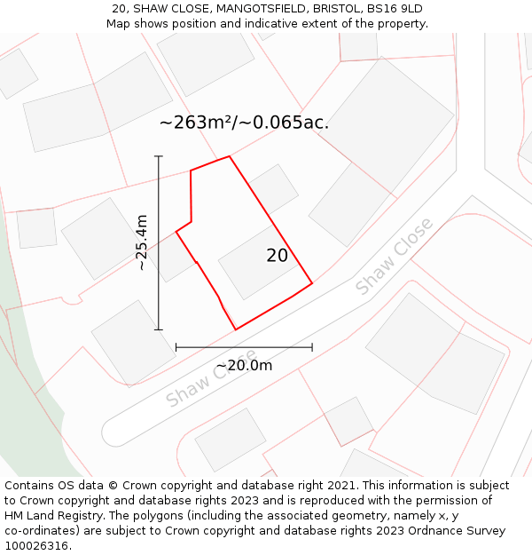 20, SHAW CLOSE, MANGOTSFIELD, BRISTOL, BS16 9LD: Plot and title map