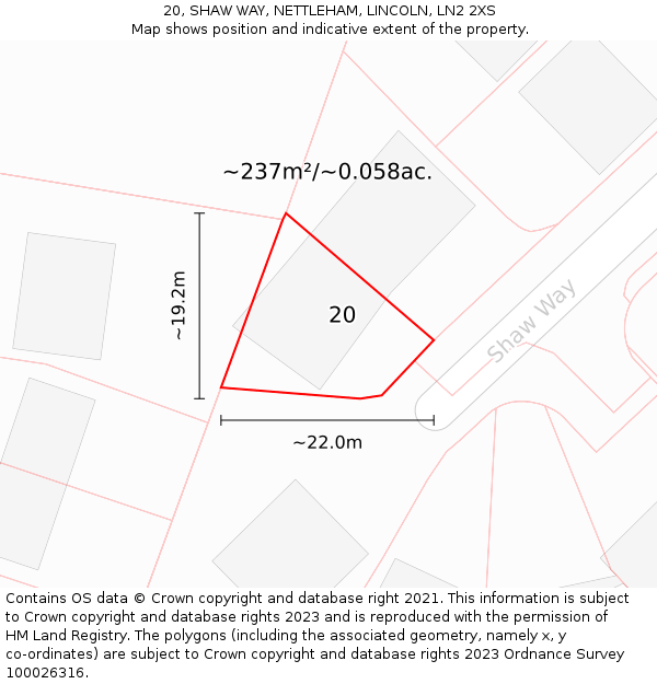 20, SHAW WAY, NETTLEHAM, LINCOLN, LN2 2XS: Plot and title map