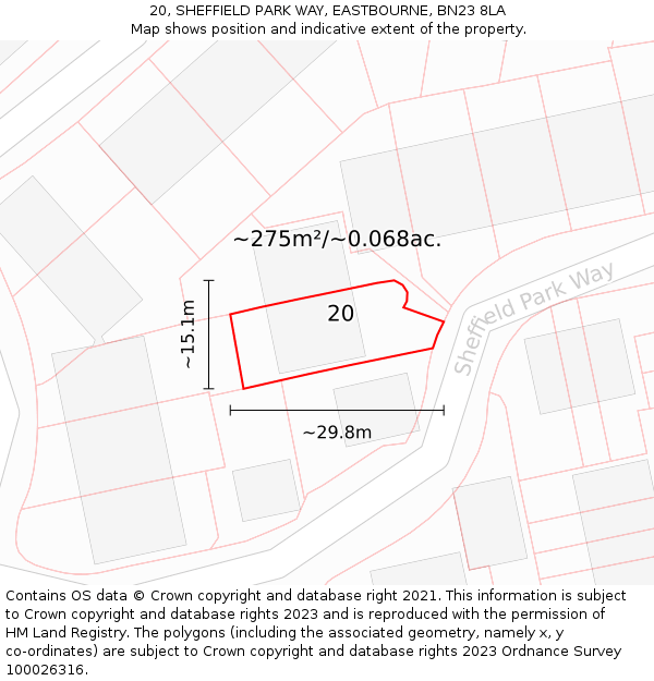 20, SHEFFIELD PARK WAY, EASTBOURNE, BN23 8LA: Plot and title map