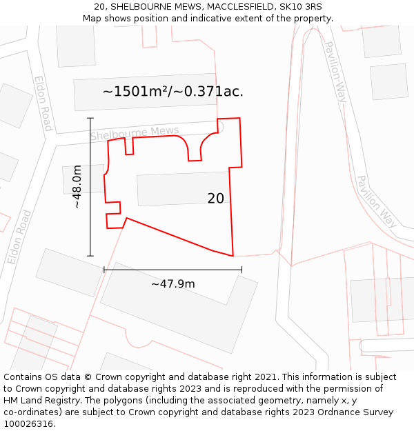 20, SHELBOURNE MEWS, MACCLESFIELD, SK10 3RS: Plot and title map