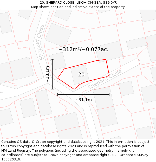 20, SHEPARD CLOSE, LEIGH-ON-SEA, SS9 5YR: Plot and title map