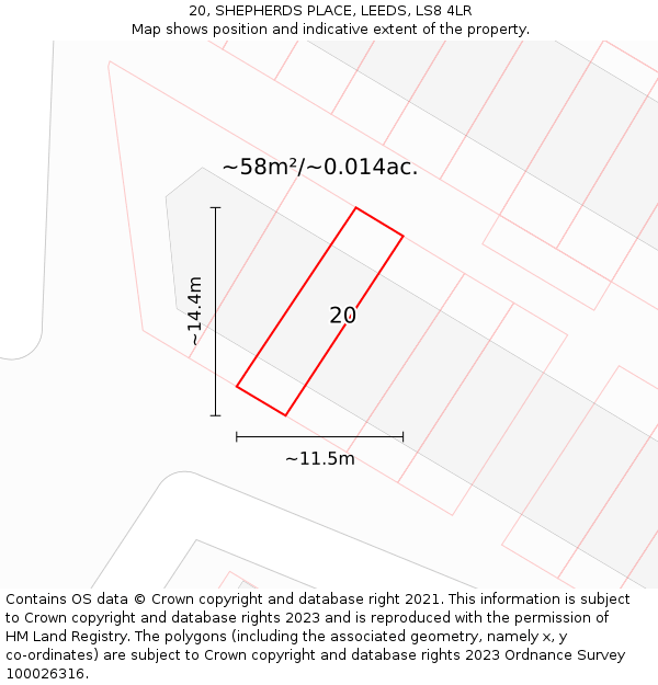 20, SHEPHERDS PLACE, LEEDS, LS8 4LR: Plot and title map