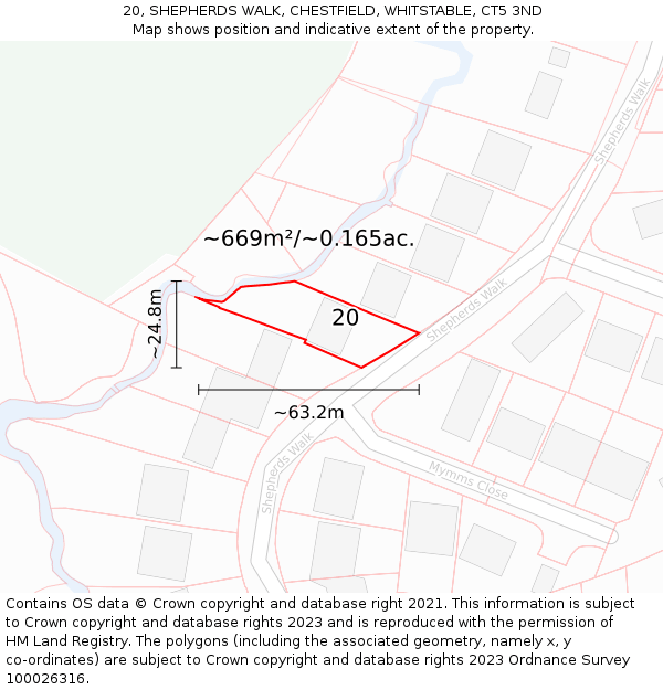20, SHEPHERDS WALK, CHESTFIELD, WHITSTABLE, CT5 3ND: Plot and title map